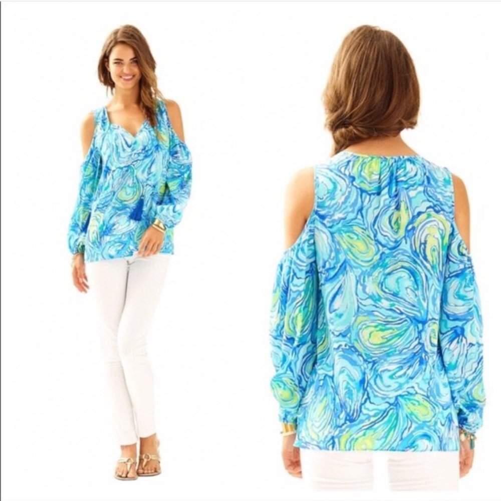 Lilly Pulitzer French Silk Open Shoulder Top Size Small